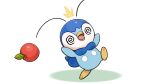  @_@ ^^^ apple bonk commentary_request creature food fruit leg_up motion_lines no_humans official_art open_mouth piplup pokemon pokemon_(creature) project_pochama solo standing standing_on_one_leg toes tongue white_background 