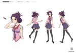  1girl anime_coloring artist_request bakemonogatari bangs_pinned_back bare_arms character_sheet collared_shirt cropped_legs forehead full_body highres long_hair monogatari_(series) multiple_views necktie official_art pink_shirt pleated_skirt production_art purple_hair purple_necktie purple_skirt scan seal_script senjougahara_hitagi shirt simple_background skirt sleeves_rolled_up standing thighhighs tied_hair walking white_background zettai_ryouiki zip_available 