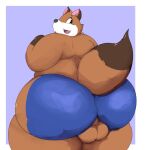  2021 anthro balls big_butt black_nose butt canid canine fox genitals hi_res kemono kusosensei male mammal obese obese_male orange_body overweight overweight_male solo 