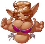  alpha_channel anthro arvol_(kevinsano) big_breasts big_ears bikini breast_play breasts brown_body brown_eyes brown_hair brown_skin cleavage clothed clothing copper_(dorian-bc) dorian-bc female hair huge_breasts humanoid presenting presenting_breasts seductive short_stack solo swimwear tongue tongue_out 