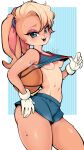  anthro areola ball basketball_(ball) blonde_hair blue_eyes bodily_fluids bottomwear breasts clothed clothing clothing_lift digital_media_(artwork) female flashing gloves hair handwear hi_res hotpants lagomorph leporid lola_bunny looking_at_viewer looney_tunes mammal navel nipples niucniuc open_mouth puffy_areola rabbit shirt shirt_lift shorts simple_background small_breasts smile solo space_jam sweat teeth thick_thighs topwear warner_brothers 