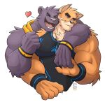  &lt;3 2021 anthro biceps big_muscles blue_eyes canid canine canis chest_tuft clothed clothing digital_media_(artwork) domestic_dog duo felid fur hand_holding male male/male mammal muscular muscular_male otake pantherine ray_(takemoto_arashi) scar solard0gg0 tan_body tan_fur tuft 