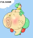  absorption_vore abstract_background ambiguous_gender belly belly_blush big_belly blush body_blush collar fulsham hyper hyper_belly imprint mario_bros navel navel_piercing nintendo piercing solo video_games vore yoshi 