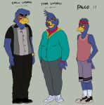  anthro avian beak bird blue_body clothed clothing colored_nails falco_lombardi father female fredryk_phox fully_clothed group headgear headwear hi_res jewelry male mother nails nintendo overweight parent simple_background son star_fox star_fox_the_animated_series video_games young 