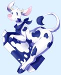  anthro blue_body blue_eyes blue_fur blush bovid bovine cattle conditional_dnp female fur horn irootie kerchief kerchief_only lactaid lactaid_cow looking_at_viewer mammal mascot milk milk_carton mostly_nude neckerchief neckerchief_only one_eye_closed solo white_body white_fur wink 