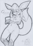 2021 anthro anthrofied big_breasts blush bodily_fluids breasts concentration eeveelution female gaming genital_fluids genitals glaceon graphite_(artwork) holding_object leaning leaning_back lunaris_parukia navel nintendo nintendo_3ds nintendo_ds_family nipples nude playing_videogame pok&eacute;mon pok&eacute;mon_(species) pok&eacute;morph pussy pussy_juice solo tongue tongue_out traditional_media_(artwork) video_games 