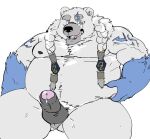  2021 anthro balls belly black_nose erection fuddyblog genitals hi_res humanoid_genitalia humanoid_hands humanoid_penis kemono league_of_legends male mammal moobs nipples overweight overweight_male penis polar_bear riot_games scar simple_background solo ursid ursine video_games volibear white_background white_body 