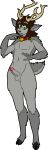  absurd_res after_transformation alpha_channel anthro antlers bell blush brown_hair capreoline cervid collar deepfriedlasereyes fur genitals green_eyes grey_body grey_fur hair hi_res hooves horn humanoid_genitalia humanoid_penis male mammal nude penis reindeer scut_tail short_tail species_transformation transformation whaddon_(character) 