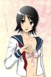  after_sex bad_id bad_pixiv_id black_hair blush bra brown_eyes condom hitou_nami lingerie navel no_pants open_clothes open_shirt pink_bra sakebuotoko sayonara_zetsubou_sensei school_uniform shirt short_hair solo translated underwear used_condom 