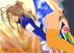  aa_megami-sama belldandy blue_eyes breasts brown_hair censored day doggystyle facial_mark forehead_mark joy_division large_breasts male_pubic_hair mosaic_censoring penis pubic_hair pussy sex solo_focus sweat thighhighs vaginal 