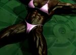  3d animated animated_gif bdsm belly belly_button bikini bondage bound bra dark_skin flex flexing gif lingerie lowres muscle navel panties pose swimsuit underwear 