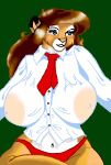  anthro areola big_breasts blouse blue_eyes breasts brown_hair clothed clothing danellz digital_media_(artwork) felid female hair huge_breasts kathy_(danellz) lion mammal necktie nipple_outline pantherine panties solo topwear translucent translucent_clothing underwear wide_hips 