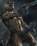  abs animal_genitalia animal_penis anthro balls biceps big_balls big_penis biped black_penis brown_body brown_fur canid canine canine_penis canis detailed digital_media_(artwork) digital_painting_(artwork) erection fur genitals gun handgun hi_res holding_gun holding_object holding_weapon huge_penis humanoid_genitalia humanoid_penis hybrid_genitalia hybrid_penis knot knotted_humanoid_penis male mammal muscular muscular_anthro muscular_male navel nipples notched_ear nude pecs penis pinup pose ranged_weapon realistic revolver scar solo thebigslick vein veiny_penis weapon wolf 