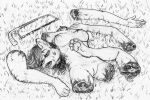  abbey_pishkin_(schizoid_cat) anthro blood bodily_fluids breasts corpse death decapitation dismembered dismemberment felid feline female genitals gore hacksaw hi_res killing lazzzy_drawings mammal meat_on_bone monochrome on_ground pussy small_breasts solo wounded 