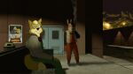  16:9 3d_background anthro black_nose blonde_hair blue_eyes canid canine duo fluffy fluffy_tail fox fredryk_phox fur hair james_mccloud lagomorph leporid male mammal mature_male multicolored_body multicolored_fur nintendo peppy_hare poster rabbit sitting smoking star_fox star_fox_the_animated_series trash_can video_games widescreen 