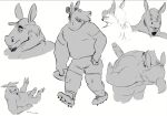  2021 anthro belly bottomwear clothing equid equine erection genitals hat headgear headwear horse humanoid_hands male mammal monochrome multiple_poses penis pose sato_afroleone shirt shorts simple_background sitting slightly_chubby solo topwear white_background 