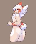  2021 5_fingers anthro breasts butt_pose canid canine conditional_dnp digital_media_(artwork) female fingers hair hi_res kae_esrial mammal orange_eyes orange_nose pose qualzar smile solo white_hair 