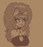  2021 anthro blue_eyes breasts chest_tuft cleavage cleavage_cutout clothed clothing collar domestic_cat eris_(scorpdk) eyebrow_through_hair eyebrows eyelashes felid feline felis female hair hi_res inner_ear_fluff mammal o-ring o-ring_collar open_mouth open_smile scorpdk smile solo topwear translucent translucent_hair tuft 