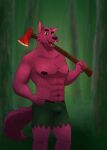  abs anthro axe barazoku bernard_(ok_k.o.!_lbh) canid canine cartoon_network clothing hi_res looking_at_viewer male mammal melee_weapon muscular muscular_male nipples ok_k.o.!_let&#039;s_be_heroes olivepup_00 pecs smile solo torn_clothing weapon were werecanid werecanine werewolf 