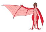  ahoge animal_humanoid big_breasts black_claws black_horn black_talons breasts brown_eyes brown_hair claws digitigrade dragon dragon_humanoid dragon_tail dragon_wings hair hi_res horn humanoid humanoid_pointy_ears madiblitz model_sheet nipples nude pupils red_body red_scales scales scalie scalie_humanoid short_hair simple_background slit_pupils solo talons white_background wings wyvern wyvern_humanoid 