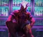  absurd_res alcohol anthro balls bar beverage biceps big_balls big_muscles big_penis black_body black_countershading bodily_fluids chair chin_spikes claws countershade_torso countershading digital_media_(artwork) dragon dust_yang facial_spikes fingers flaccid foreskin furniture gariyuu genitals hair hi_res horn huge_balls huge_penis humanoid_genitalia humanoid_penis lights looking_at_viewer male multicolored_body multicolored_penis multicolored_scales muscular muscular_anthro muscular_male nude orange_body orange_countershading partially_retracted_foreskin penis pupils red_balls red_body red_scales red_sclera reptile scales scalie seat sitting slit_pupils solo spikes spikes_(anatomy) spilled_drink tongue tongue_out two_tone_body white_claws white_hair wingless_dragon 
