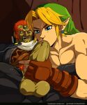  2019 blonde_hair buranko clothed clothed/nude clothing dark_body dark_skin duo ear_piercing ear_ring fellatio fingerless_gloves ganondorf gerudo gloves hair handjob handwear hi_res humanoid humanoid_pointy_ears hylian link male male/male male_penetrated male_penetrating male_penetrating_male muscular muscular_male nintendo not_furry nude oral oral_penetration orange_hair penetration penile piercing pubes questionable_consent sex simple_background size_difference small_dom_big_sub text the_legend_of_zelda url video_games 