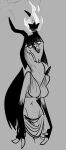  2021 anthro bapho_(keadonger) baphomet_(deity) biped bovid breasts caprine caprine_demon deity demon digital_media_(artwork) female floating_crown goat_demon grey_background greyscale gynomorph_(lore) half-closed_eyes hi_res horn keadonger long_neck mammal monochrome narrowed_eyes navel pentagram simple_background solo 