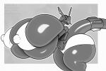  anthro arms_under_breasts big_breasts big_butt borisalien bottomwear bra breasts butt clothing english_text erect_nipples female hi_res huge_breasts huge_butt hyper hyper_breasts legendary_pok&eacute;mon monochrome nintendo nipple_outline nipples pok&eacute;mon pok&eacute;mon_(species) rayquaza shorts solo text thick_thighs underwear video_games 