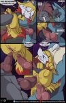  2021 amber_(fuf) anal anal_penetration animal_genitalia animal_penis anthro anus balls canine_penis comic double_penetration english_text female fennekin feral fuf genitals group group_sex hi_res knot lucario male male/female nintendo penetration penis pok&eacute;mon pok&eacute;mon_(species) pussy sex speech_bubble text threesome vaginal vaginal_penetration video_games zoroark 