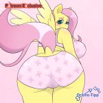  anthro bent_over big_breasts bra breasts butt clothing equid equine female fluttershy_(mlp) friendship_is_magic hi_res huge_breasts looking_back mammal my_little_pony orions-tipp panties pegasus rear_view simple_background smile solo underwear wings 
