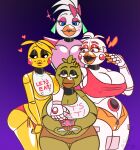  &lt;3 1:1 2020 alternate_form animatronic anthro anthrofied areola arm_around_shoulders avian beak beakless bib big_breasts bird blush blush_stickers bottomwear bow breast_grab breast_size_difference breast_squish breasts camel_toe chica_(fnaf) chicken cleavage clothed clothing cross-eyed digital_drawing_(artwork) digital_media_(artwork) eyeshadow female female/female five_nights_at_freddy&#039;s five_nights_at_freddy&#039;s:_security_breach five_nights_at_freddy&#039;s_2 freddy_fazbear&#039;s_pizzeria_simulator funtime_chica_(fnaf) galliform gallus_(genus) glamrock_chica_(fnaf) graciouslycurvaceous group group_picture hand_on_breast head_on_breast hotpants larger_female lips lipstick machine makeup mature_female nipple_outline non-mammal_breasts panties phasianid portrait purple_background robot shorts signature simple_background size_difference slightly_chubby smile squish teeth toothed_beak toy_chica_(fnaf) underwear unzipped_shorts video_games writing_(disambiguation) 