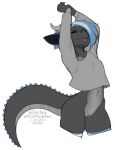  2021 alpha_channel anthro belly blue_hair bottomless clothed clothing digital_media_(artwork) dragon eyes_closed female fingers forked_tongue genitals grey_belly grey_body grey_scales hair hi_res horn kittydee legwear navel pussy scales scalie shirt simple_background skindentation smile solo squish stretching thick_tail thick_thighs thigh_highs thigh_squish tongue tongue_out topwear transparent_background wingless_dragon 
