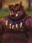  2021 anthro belly biped bodily_fluids hi_res kemono male mammal moobs nipples outside overweight overweight_male solo suid suina sus_(pig) sweat tiri_mama wild_boar 