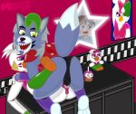  animatronic anthro avian being_watched bird bodily_fluids canid canine canis caught chicken cupcake_(fnaf) dildo duo female female/female five_nights_at_freddy&#039;s five_nights_at_freddy&#039;s:_security_breach galliform gallus_(genus) genitals glamrock_chica_(fnaf) gregory_(fnaf) human humanoid interspecies looking_at_another machine mammal mirror mirror_reflection moopsart phasianid plushie pussy reflection robot roxanne_wolf_(fnaf) sex sex_toy shocked shocked_expression stacking strapon strapon_in_pussy strapon_sex surprise toying_partner video_games wolf 