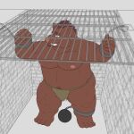  2021 absurd_res anthro ball_and_chain belly bottomwear chain chained clothing detailed_background hi_res humanoid_hands imprisoned iyhuh7vxmhdc9ht kemono loincloth male mammal moobs navel nipples overweight overweight_male shackled solo suid suina sus_(pig) wild_boar 