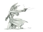  2021 anthro barefoot baron_engel breasts cleavage clothed clothing dress eyebrows feet female fur graphite_(artwork) greyscale gun hair handbag handgun lagomorph leporid long_hair mammal monochrome pencil_(artwork) rabbit ranged_weapon shooting solo traditional_media_(artwork) weapon wristband 