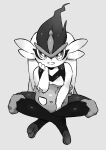  2020 absurd_res anthro breasts featureless_breasts female fire fireball front_view fur gigantamax_cinderace gigantamax_pok&eacute;mon grey_background hi_res lagomorph leporid long_ears looking_at_viewer mammal minamo_(pixiv17726065) monochrome nintendo pok&eacute;mon pok&eacute;mon_(species) shaded simple_background sitting small_breasts solo video_games white_body white_fur 
