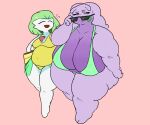  anthro belly big_breasts bikini bodily_fluids breasts cleavage clothed clothing color_edit colored curvy_figure dorkass duo edit eyes_closed eyewear female flabby_arms flying_sweatdrops front_view gardevoir gardy_(oofrowdy) gastropod goodra green_eyes hand_on_arm handbag hi_res holding_eyewear holding_glasses holding_object huge_breasts huge_thighs humanoid mature_female mollusk nicechan nintendo non-mammal_breasts obese obese_anthro obese_female one-piece_swimsuit one_eye_closed open_mouth open_smile overweight overweight_anthro overweight_female overweight_humanoid pok&eacute;mon pok&eacute;mon_(species) purple_body purple_skin sagging_breasts simple_background sling_bikini smile stretch_marks sunglasses sweat sweatdrop swimwear thick_thighs three-quarter_view video_games vivi_(oofrowdy) voluptuous walking white_body white_skin wide_hips 