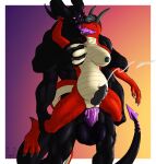  4_arms 6_eyes abdominal_bulge anthro balls big_balls big_breasts big_penis black_body bodily_fluids breast_grab breasts corinoch corinoch_(artist) cum cum_in_pussy cum_inflation cum_inside cum_on_penis cum_string cumshot demon dragon duo ejaculation french_kissing from_behind_position genital_fluids genitals glowing glowing_eyes hand_on_breast herm herm/male herm_penetrated hi_res inflation intersex intersex/male intersex_penetrated kissing knot lifted male male_penetrating male_penetrating_herm male_penetrating_intersex medial_ring monster multi_arm multi_eye multi_limb neck_bulge penetration penis red_body sami_demarco sex size_difference tongue_in_throat unusual_anatomy unusual_genitalia unusual_penis vaginal vaginal_penetration 