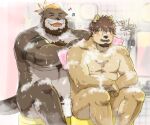  2021 6:5 anthro bathing biped black_nose brown_body canid canine canis convenient_censorship domestic_dog duo eyes_closed humanoid_hands inside kemono lutrine male mammal mature_male musclegut mustelid overweight overweight_anthro overweight_male sitting yanutorie 