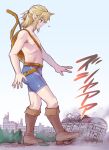  2017 blonde_hair blue_eyes boots bow_(weapon) clothing destruction footwear hair humanoid humanoid_pointy_ears hylian link macro male nintendo not_furry plant ranged_weapon solo the_legend_of_zelda torajimaneko tree video_games weapon 