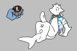  3:2 ? anthro bell clothed clothing collar disembodied_hand duo fish hacony loss_of_dexterity male marine shark simple_background sketch solo solo_focus transformation white_body 