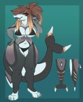  abstract_background anthro bikini bikini_bottom bikini_top claws clothing deermary female fish green_background hair hi_res long_hair marine model_sheet navel ponytail raised_hand shark simple_background solo swimwear thick_tail thick_thighs wide_hips yellow_eyes 