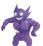  2021 anthro anthrofied balls big_muscles blue_glans crystal erection gem genitals glans grin humanoid_genitalia humanoid_penis male muscular muscular_male navel nintendo nipples nude ofstrial pecs penis pok&eacute;mon pok&eacute;mon_(species) purple_balls purple_body purple_penis purple_skin sableye sharp_teeth simple_background smile solo standing teeth video_games white_background 