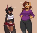  anthro bangs big_breasts biped bird_dog black_body black_fur black_hair black_nose blue_eyes bottomwear bra breasts brown_body brown_fur brown_hair canid canine canis clothed clothing dobermann domestic_dog duo ear_piercing female floppy_ears fully_clothed fur golden_retriever hair hi_res hunting_dog long_hair mammal medium_breasts midriff multicolored_body multicolored_fur number pants piercing pink_nose pinscher retriever rhoda_(the_dogsmith) shirt short_hair shorts smile snout sports_bra straight_hair sweatband tan_body tan_fur the_dogsmith thick_thighs topwear two_tone_body two_tone_fur underwear wide_hips 