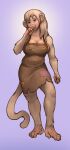  2021 adelaide anthro big_breasts blonde_hair blue_eyes breasts cleavage clothed clothing eyebrows female fur gradient_background grin hair haplorhine hi_res looking_at_viewer mammal mature_female monkey pimpartist primate simple_background slightly_chubby smile solo standing 
