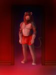  3:4 anthro belly blush character_name:nekuro chase_shinien felid feline hair hi_res lion male mammal nude pantherine pecs red_light solo tattoo 