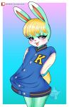  animal_crossing anthro bedroom_eyes blonde_hair clothing eyelashes girly hair hi_res jacket lagomorph leporid long_eyelashes makeup male mammal narrowed_eyes nintendo purplevulpes rabbit sasha_(animal_crossing) seductive solo topwear video_games 