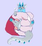  2020 4_fingers 5_fingers 5_toes absurd_res ambiguous_gender anthro black_nose blue_hair blue_horn blue_pawpads blue_tongue blush claws digital_drawing_(artwork) digital_media_(artwork) dragon duo ember_(cat) feet fingers froste froste_(character) fur furred_dragon green_eyes grey_body grey_fur hair hi_res horn long_tail mammal micro monster multicolored_body multicolored_fur nude open_mouth pawpads paws pink_pawpads red_body red_fur simple_background solo-focus spiked_tail spikes spikes_(anatomy) text toes tongue tongue_out 