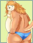  2021 3:4 anthro belly blush butt canid canine canis clothing cute_fangs domestic_dog green_eyes guratan_wa hi_res humanoid_hands kemono male mammal overweight overweight_male simple_background solo underwear 